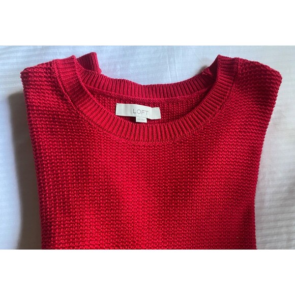 NWT Ann Taylor LOFT Textured Crewneck Sweater 100% Cotton Red XXL Button Cuff - Picture 4 of 9